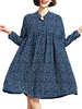 Floral Printed Loose Pleated Long Sleeve Casual Women Chiffon Dress