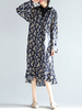 Floral Printed O-Neck Ruffled Hem Women Chiffon Dresses