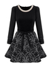 Floral Printed Patchwork Long Sleeve A-line Dress