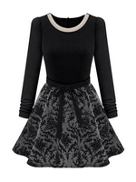 Floral Printed Patchwork Long Sleeve A-line Dress