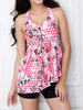 Floral Printed Ruffle Criss-Cross Back Wire Free Tankini For Women
