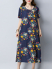 Floral Printed Short Sleeve O-Neck Women Vintage Dresses