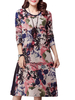 Floral Printed Side Split Long Sleeve Vintage Dress