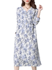 Floral Printed V Neck Elegant Women Pocket Long Sleeve Dress