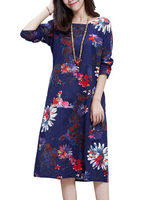 Floral Printed Vintage Long Sleeve Casual Loose Women Dress