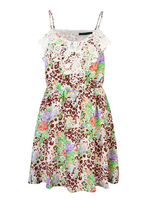 Floral Printing Lace Stitching Straps Mini Dress For Women