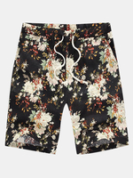 Floral Printing Plus Size Mens Linen Summer Beach Floral Printin Loose Casual Surf Shorts