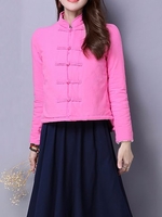 Floral Women Solid Color Mandarin Collar Frog Coat