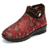 Floral Zipper Bead Crystal Fur Lining Warm Ankle Short Boots For Women