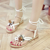 Flower Bead Chain Clip Toe Lace Up Bohemia Flat Beach Sandals