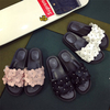 Flower Beaded Peep Toe Flat Casual Slippers For Women