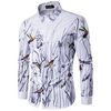 Flower Bird 3D Printing Long Sleeve Turn Down Collar Slim Fit Shirt for Men