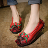 Flower Button Leather Vintage Color Match Soft Comfortable Slip On Flat Shoes