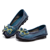 Flower Color Blocking Soft Leather Vinatge Flat Slip On Loafers