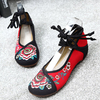 Flower Embroidered Old Peking Color Match Strappy Flat Shoes