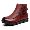 Flower Genuine Leather Zipper Retro Soft Flat Boots
