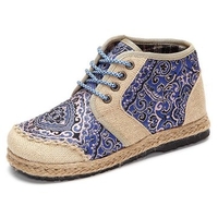 Flower Pattern Vintage Knitting Weave High Toe Lace Up Boots