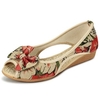 Flower Print Bowknot Vintage Hollow Out Open Toe Flat Shoes