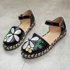 Flower Print Embroidery Buckle Stitching Flat Shoes For Women