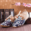Flower Print Flax National Wind Lace Up Flat Women Shoes