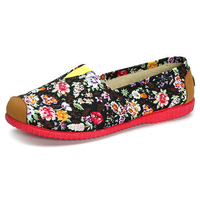 Flower Print Soft Light Canvas Flat Loafers For Women