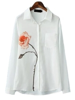 Flower Printed Elegant Women Casual Chiffon Blouse
