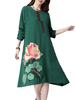 Flower Printed Long Sleeve Irregular Hem Ethnic Vintage Dress