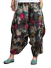 Flower Printed Pocket Elastic Waist Linen Harem Pants