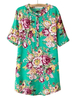 Flower Printed Short Sleeve O-Neck Button Pullover T-Shirt