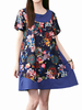 Flower Printing Patchwork Mini Vintage Dress For Women
