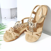 Flower Rhinestones Bohemia Peep Toe Slip On Flat Beach Sandals