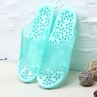 Flower Transparent Peep Toe Slip On Casual Flat Indoor Home Shoes For Women