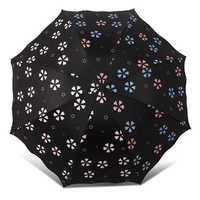 Flower Wet Color Changing Fold Rain Sun Umbrella Anti-UV Folding Portable Black