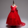Flowers Bowknot Sleeveless V-neck Trailing Princess Dress For Kids Girls