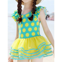 Fluffy Yarn Mesh Backless Wave Polka Dot One Piece Swimdress For Girls