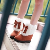 Folded Bowknot Ankle Warm Winter Furry British Style Flat Boots