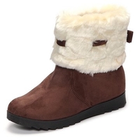 Folded Fur Lining Ankle Slip On Warm Heel Increasing Boots