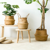 Folding Flower Pot Straw Storage Baskets Vase Hanging Storage Containers Garden Planter Organization