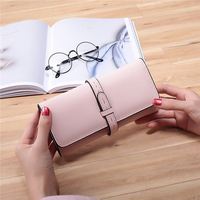 Folding Long Wallet Pure Color Card Holder Purse For Women