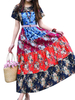 Folk Color Patchwork Short Sleeve Loose Hem Women Dresses