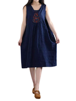 Folk Embroidery Frog Button Sleeveless Women Dresses
