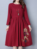 Folk Embroidery Long Sleeve O Neck Dresses For Women