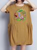 Folk Embroidery Loose Pleated Short Sleeve Dresses For Women
