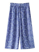 Folk Ethnic Geometry Printed Elastic Waist Women Casual Wide Leg Pant