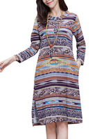 Folk Ethnic Printed Loose Long Sleeve Elegant Women Dress