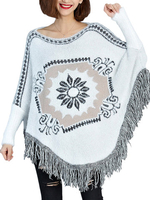 Folk Ethnic Tassel Batwing Long Sleeve Knit Cloak For Women