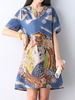Folk Figure Printed V Neck Short Sleeve Dresses For Women