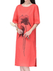 Folk Flower Printed Short Sleeve Side Slit Dresses For Women