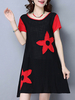 Folk Patchwork A Line Short Sleeve O Neck Women Dresses