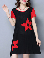 Folk Patchwork A Line Short Sleeve O Neck Women Dresses